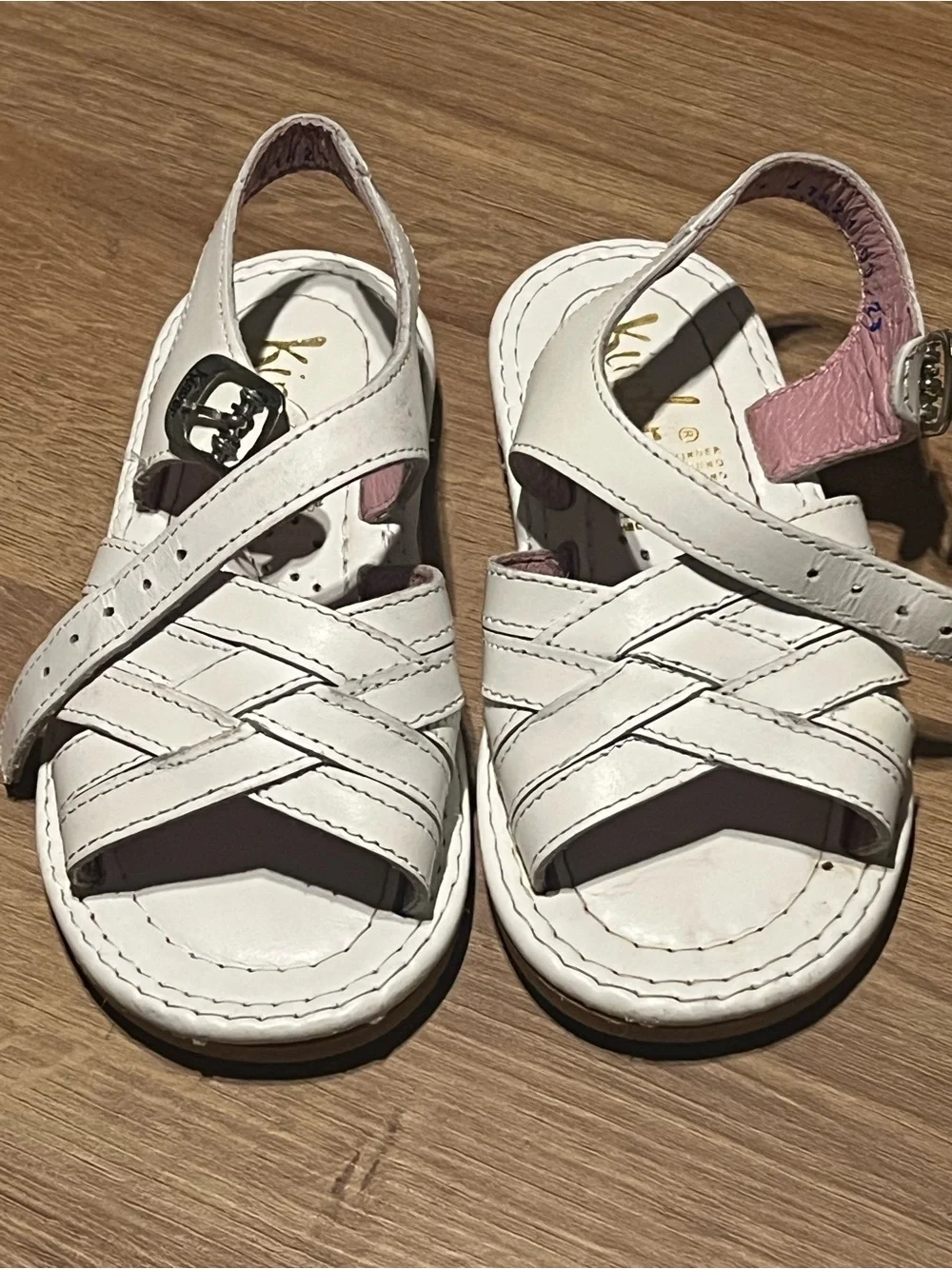 White and Pink Girls' Strappy Leather Sandals